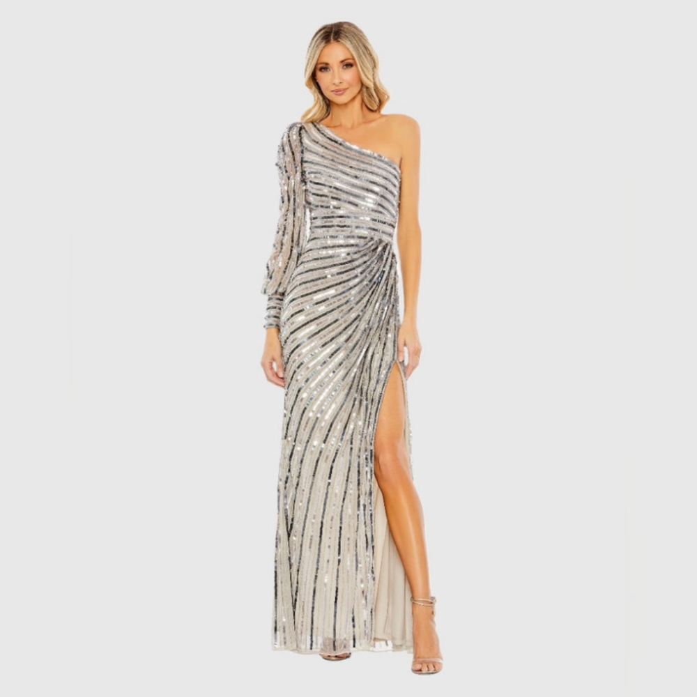 Mac DuggalAsymmetrical One Shoulder Sequin Gown